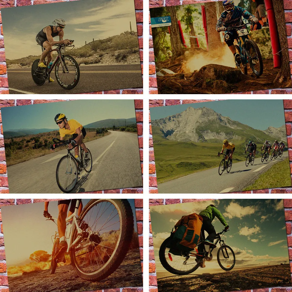 

posters Vintage Retro Matte Kraft Paper Antique Poster Wall Sticker Home Decora Tour de France Off-road bicycle Bicycle