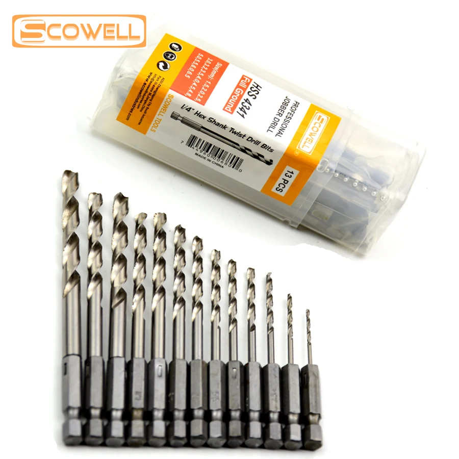 

Professional Power Tools13pc Hex Shank High Speed Steel Quick Change Titanium Drill Bits Set Tool 1.5-6.5mm Countersink