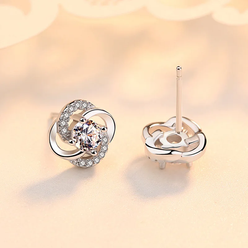 Korean Version S925 Silver Ear Studs Female Diamonds Zircon Rotating Earrings Temperament Simple Personality Ear Accessories Fine Jewelry