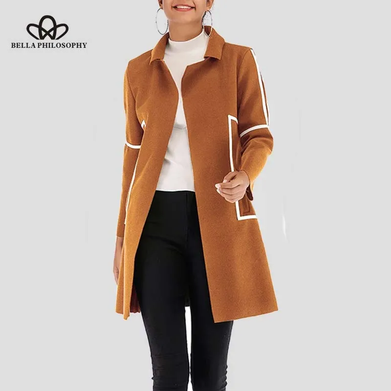 Wonder 2018 new Winter Women Long Sleeve Turn-Down Coller Coat Open Stitch Slim Casual Work Ladies WoolenDouble PocketCoat
