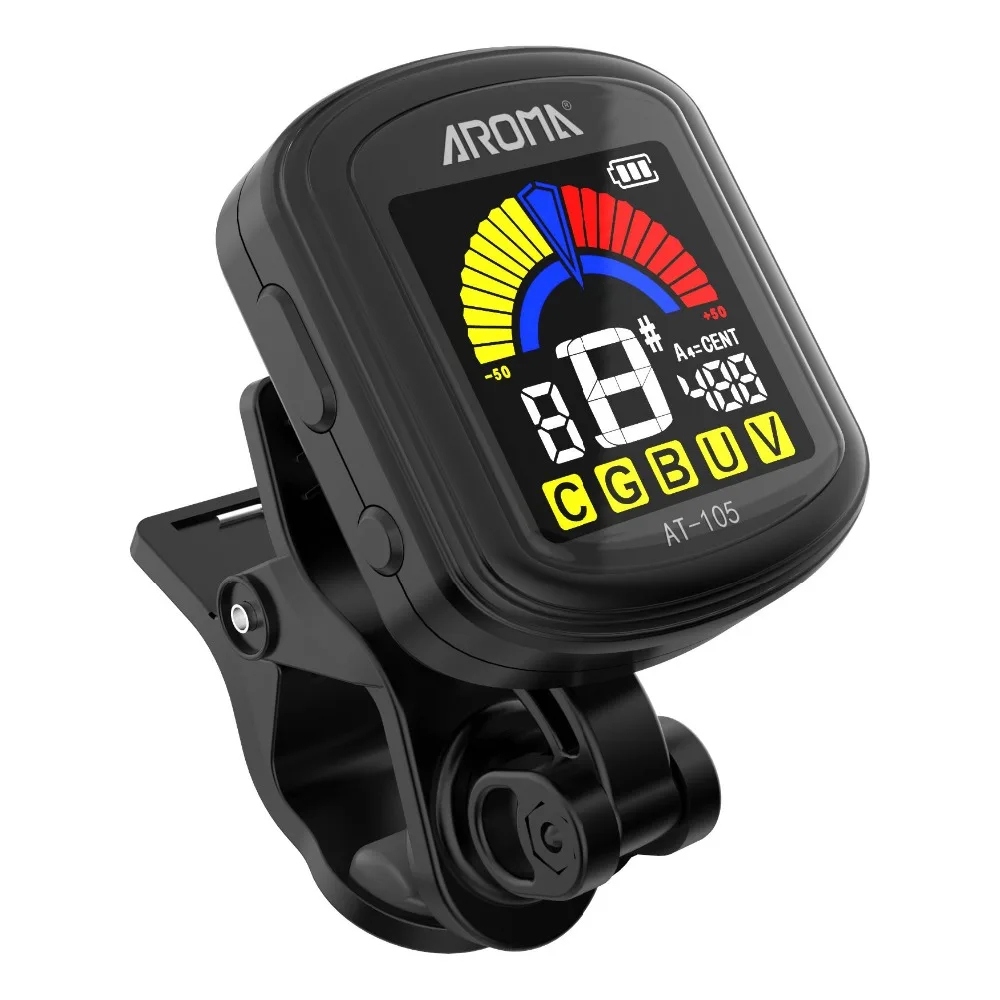 

AROMA AT-105 Rechargeable Portable Guitar Clip-on Tuner Color Screen Built-in Battery for Chromatic Guitar Bass Ukulele Violin