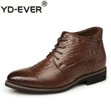Yd-ever мужские ботинки из натуральной кожи; зимние ботинки ручной работы из крокодиловой кожи; модные повседневные Длинные теплые ботинки; шерстяные модельные ботинки на меху