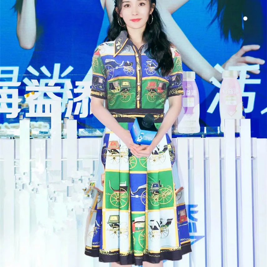 

High quality 2019 summer fashion runway Dress Women's Short Sleeve Crystals Plaid Carriage Vintage Print A-Line Elegant Dress
