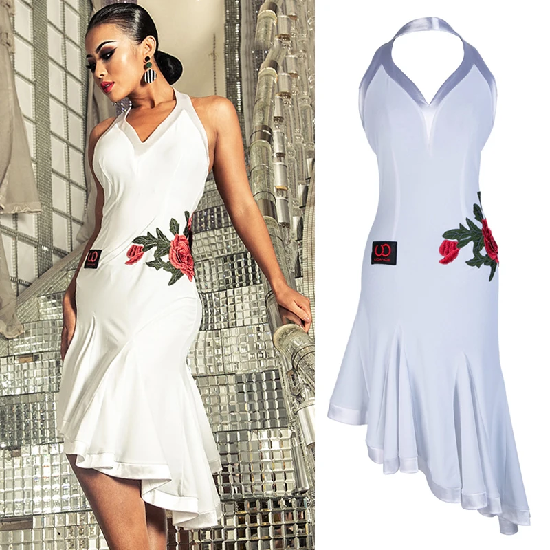 

Sexy Latin Dance Dress White Women Dancewear For Salsa Cha Cha Samba Competition Tango Rumba Performance Dancing Dresses DC1047