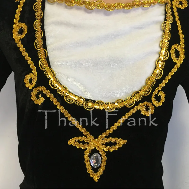 Boys Prince Ballet Top Custom Made Available Men Long Sleeve Gold Sequin Trim Dance Costume C414 -