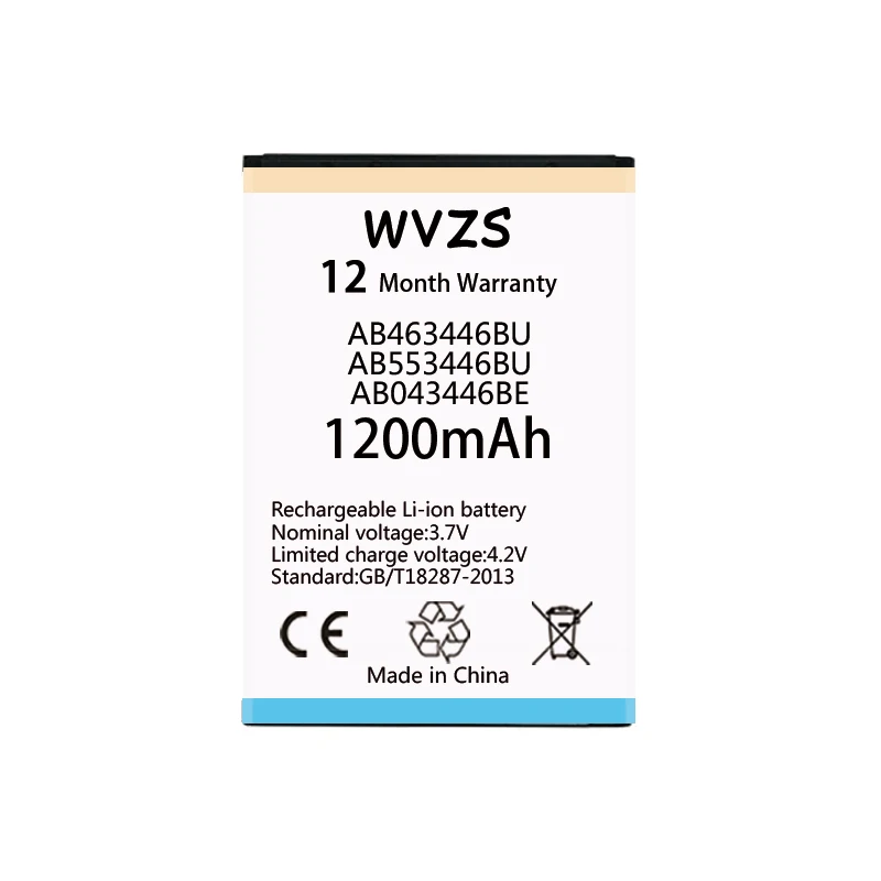 

wvzs Battery AB043446BE AB463446BU AB553446BU For Samsung C3300K X208 B189 B309 GT-C3520 E1228 GT-E2530 E339 GT-E2330 C5212