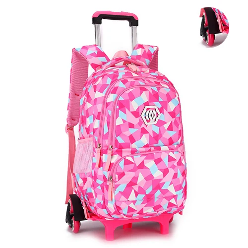 New Removable Children School Bags with 6 Wheels for Girls Trolley Backpack Kids Wheeled Bag Bookbag travel luggage - Цвет: ROSE