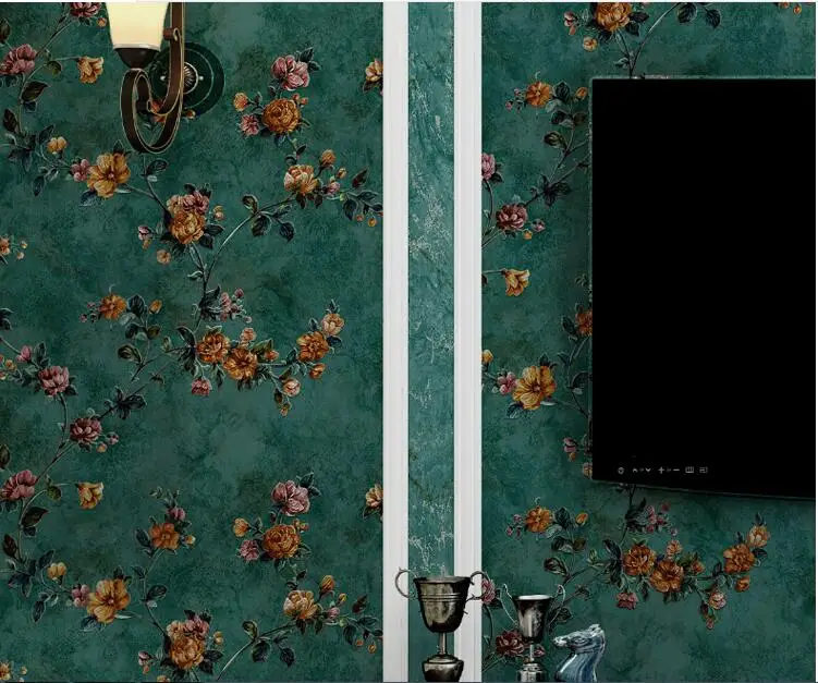 Papel de Parede Sala de Estar Beibehang Vintage American Pastoral Tecido Não Tecido Floral Quarto Sofá Compacto 8 Pap. parede