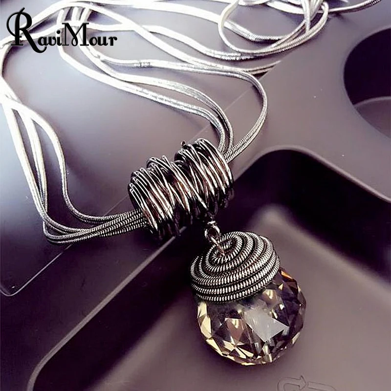 RAVIMOUR длинное ожерелье, черная цепочка, Висячие кристаллы, женское ожерелье, ювелирное изделие, 8 видов стилей, Макси ожерелье s& подвески, колье,, подарок на год