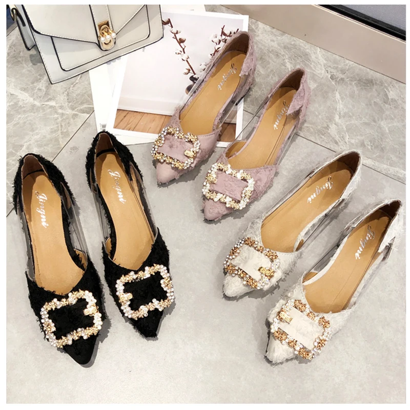 

Fashion Women Ballet Shoes Leisure Spring Pointy Ballerina Bling Rhinestone Shoes Princess Shiny Crystal Wedding Shoes