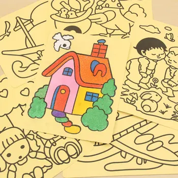 

5pcs/lot Colored Sand Painting Drawing Toys Choose Boy Girl Style For Kid Coloring DIY Crafts Learning Education Color Art Cards