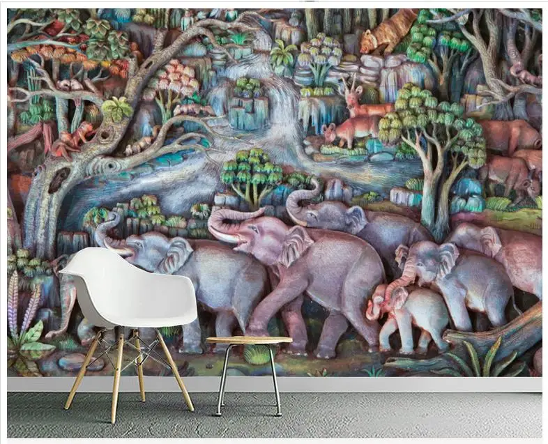 

3D wall murals wallpaper custom picture mural wall paper 3D Animal High-Definition Stereo Elephant Relief Background Wall decor