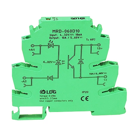 MRD-060D10 светодиодный мини-Индикация 10А Вход: 5 в 12 В 24 В DC SSR твердотельные реле интерфейс din-рейка реле напряжения релейный модуль