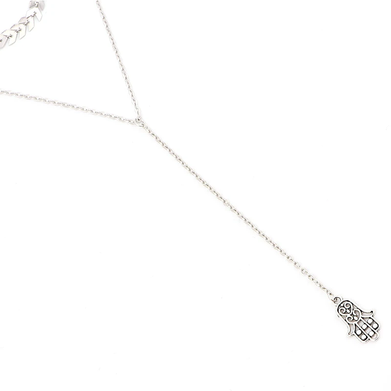 Bohemia Fatima ладонь символ мира стрелка круглое серебряное женское ключичное ожерелье многослойное ожерелье с подвеской набор подарок