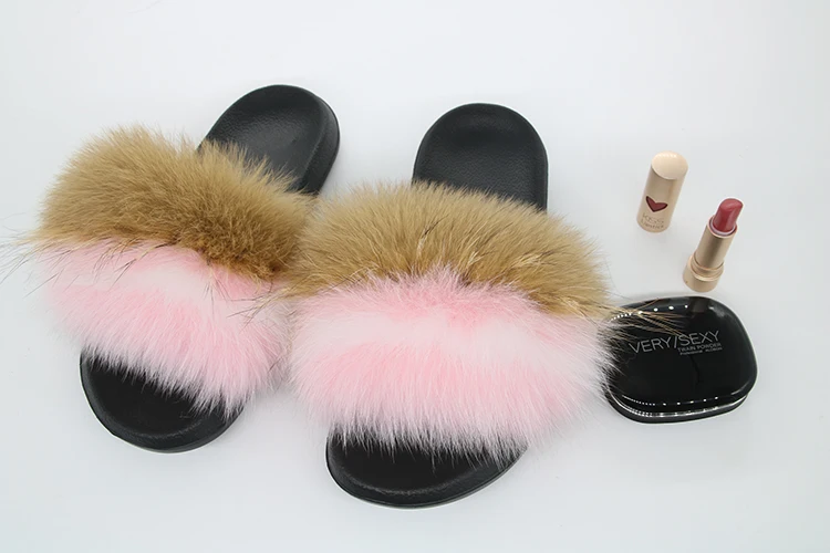 VOTODA/пушистые меховые тапочки; женские шлепанцы из лисьего меха на плоской подошве; милый плюшевый домик; модные брендовые дизайнерские сандалии с лисьим мехом