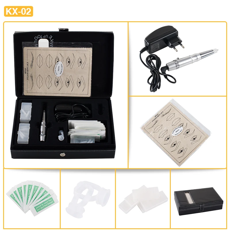 

CHUSE KX-02 Complete Tattoo Kits Eyebrow Makeup Tattoo Pen Machine with 50pcs Needles Tips Power Supply TATTOO