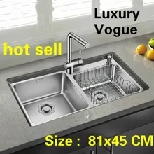 Стандартный индивидуальность большой двойной кухонный паз раковина из нержавеющей стали весь рисунок Горячая 81x45 см