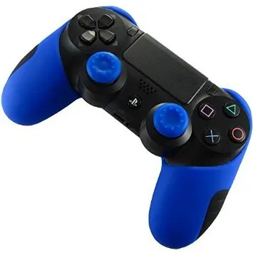 IVYUEEN мягкий силиконовый толстый чехол на половину кожи+ 2 ручки для большого пальца для Playstation Dualshock 4 PS4 Pro Slim контроллер - Цвет: Синий