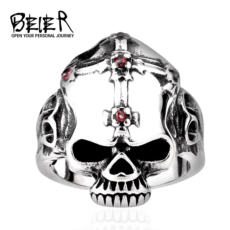 Нью-панк байкер кросс клык череп кольцо для человека из нержавеющей стали горячая распродажа скелет стиль ювелирные изделия BR8-140