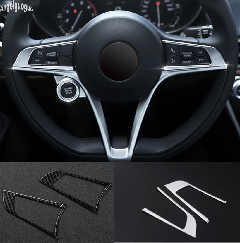 angelguoguo 2pcs ABS Chrome Or Carbon Style Car Steering Wheel Button Trim Frame Cover For Alfa Romeo Stelvio Giulia accessories