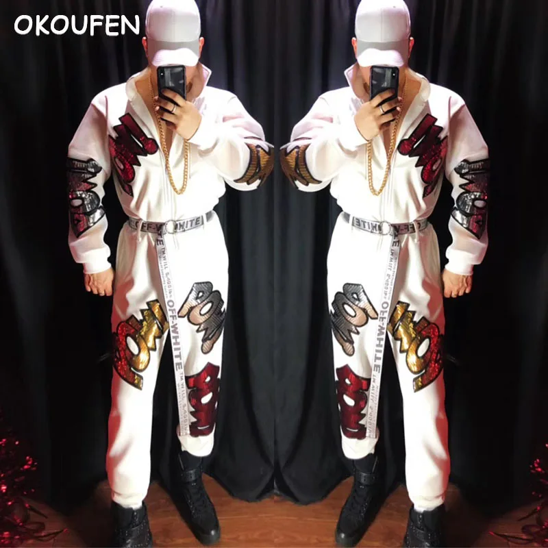 

Nightclub man singer DJ DS Embroidered Skull Jacket costumes Hip Hop Workwear Handsome Performance stage show Costume