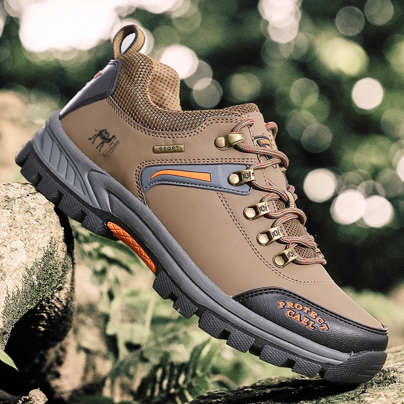 

2017 Men Mountain Hiking Shoes Leather Hunting Sneakers Outdoor Breathable Waterproof Sport Shoes Plus Size 39-47
