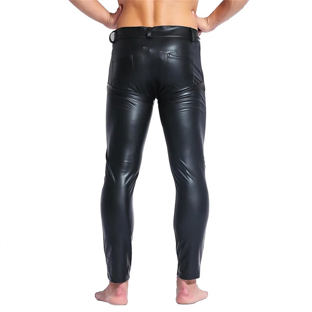 2 Mens-Faux Leather-Tight-Pants-Wetlook-Legging-PVC-long-Tousers