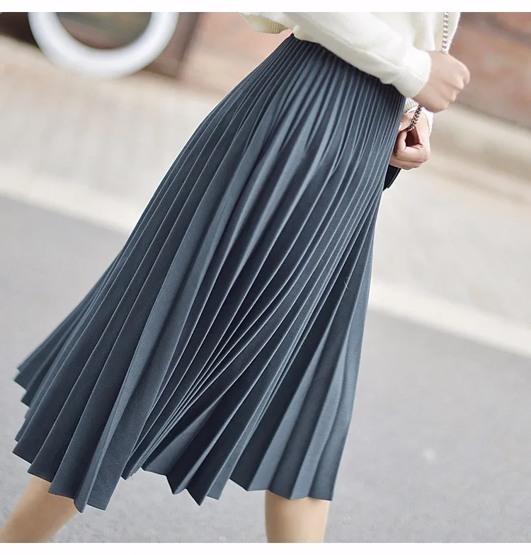 Весенняя и Осенняя длинная Плиссированная юбка в винтажном стиле с высокой талией, белые и черные трапециевидные юбки для женщин, faldas mujer moda jupe femme