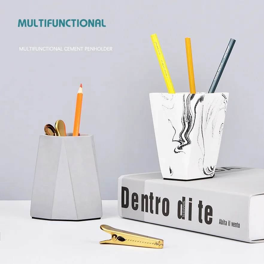 

Concrete Desktop Storage Cement Pen Holder Container Brush Pot Penrack Pencil Vase Flowerpot Mold Plaster Rack Stationery Decor
