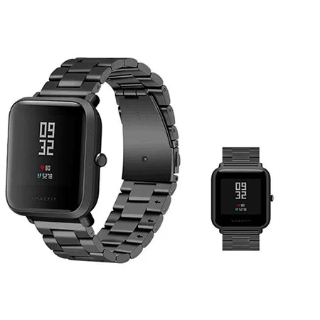 20 мм ремешок для часов из нержавеющей стали для Xiaomi Huami Amazfit Youth Bip Lite Смарт-часы Металлические сменные полосы для Amazfit GTS - Color: Black