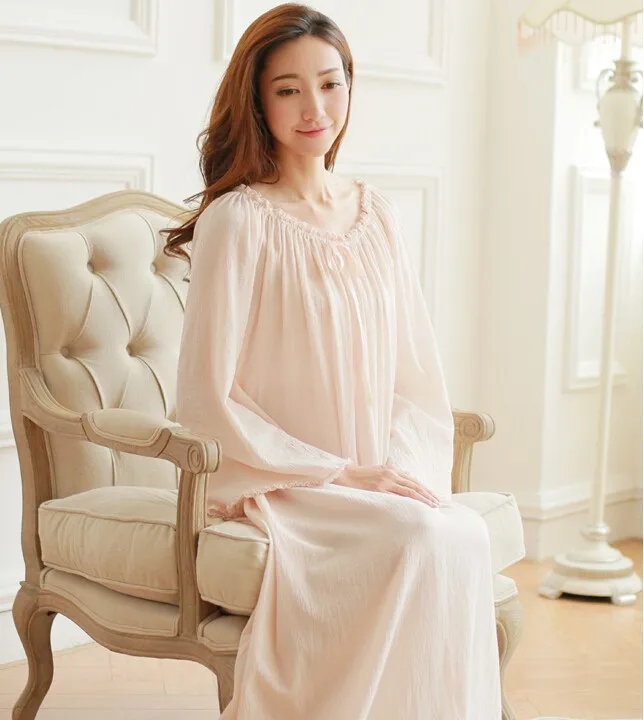 Классическая Эстетическая принцесса хлопок винтажная ночная рубашка с Королевской символикой длинные пижамы голый розовый ночное белье