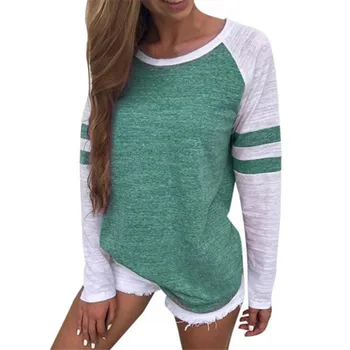 

Phertiful Striped Splicing Baseball Tshirt Women T-shirt Full Long Sleeve Tees Solid Feminino Pullovers New Fashion