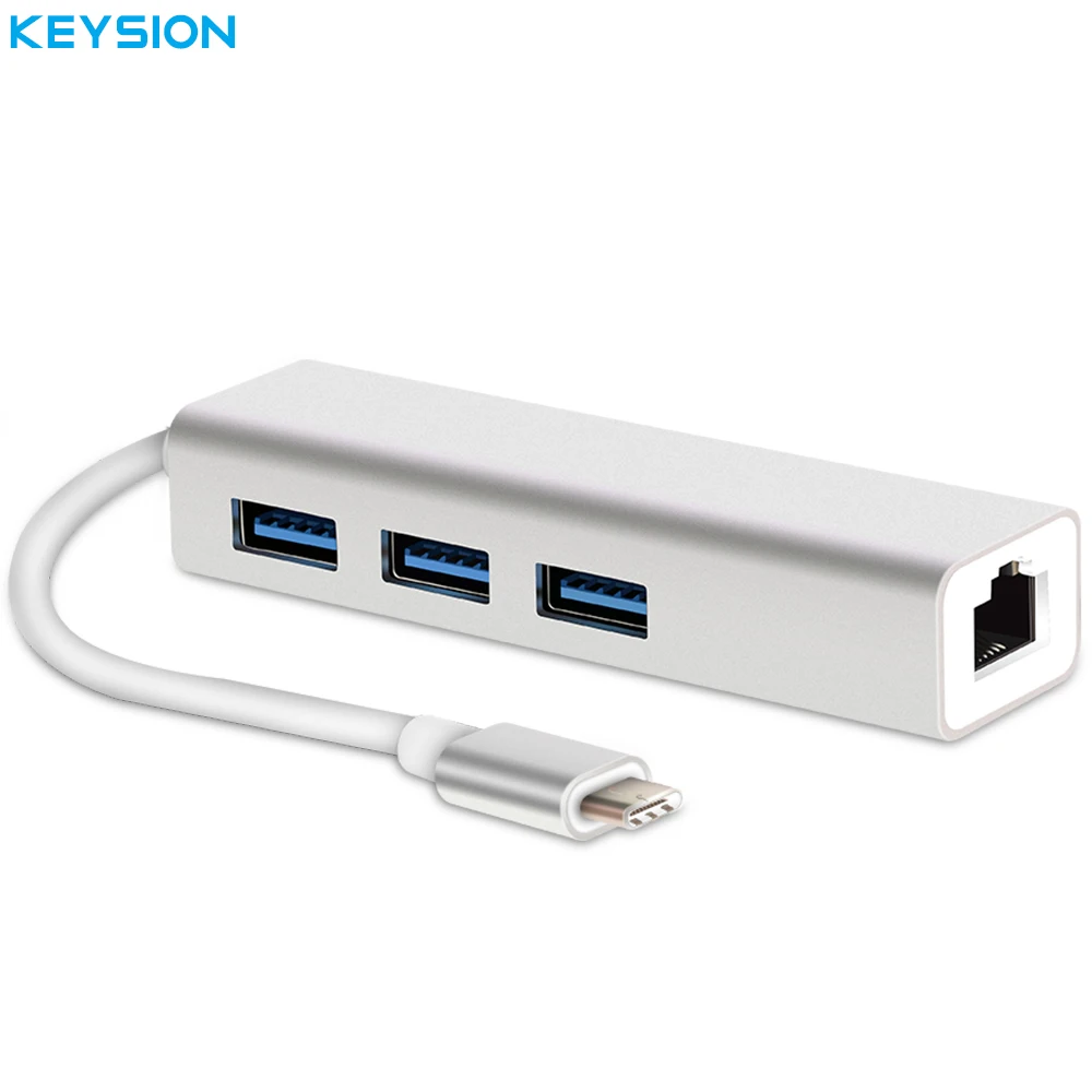 

KEYSION USB 3.1 Type-C Hub to Multiple 3 USB 3.0 Converter with Ethernet Network LAN Adapter for MacBook Type-c Notebook