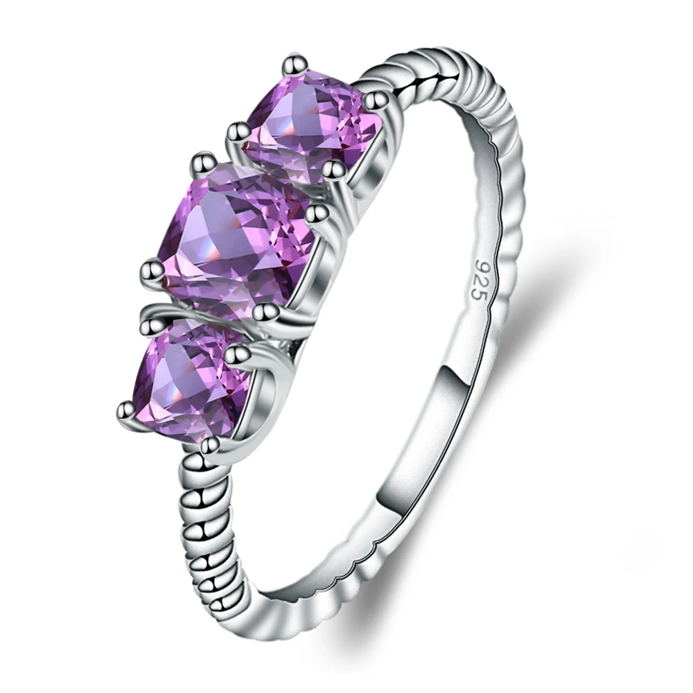 Gem's Ballet 1.39Ct Natural Amethyst Gemstone Rope Band Stackable Ring 925 Sterling Silver three Stone Rings For Women Wedding Gem's Ballet 1.39Ct Natural Amethyst Gemstone Rope Band Stackable Ring 925 Sterling Silver three Stone Rings For Women Wedding