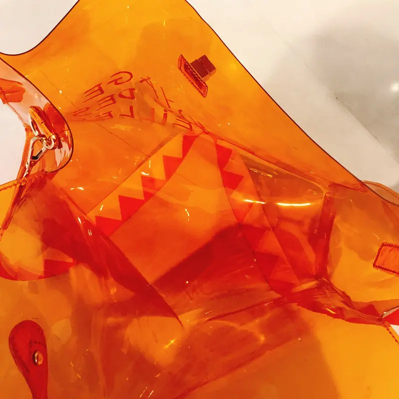 Женская прозрачная сумка с буквенным принтом большой оранжевый прозрачная вместительная сумка женская большая емкость Пляжная сумка Sac Femm волнистый ремешок