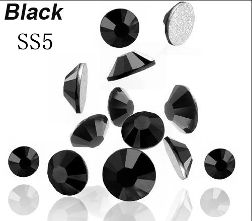 

Free Shipping 1440PCS SS5 1.7-1.8mm Jet Black Crystal Flat Back Non Hotfix 3d Nail Art Decorations Flatback Rhinestones 5SS