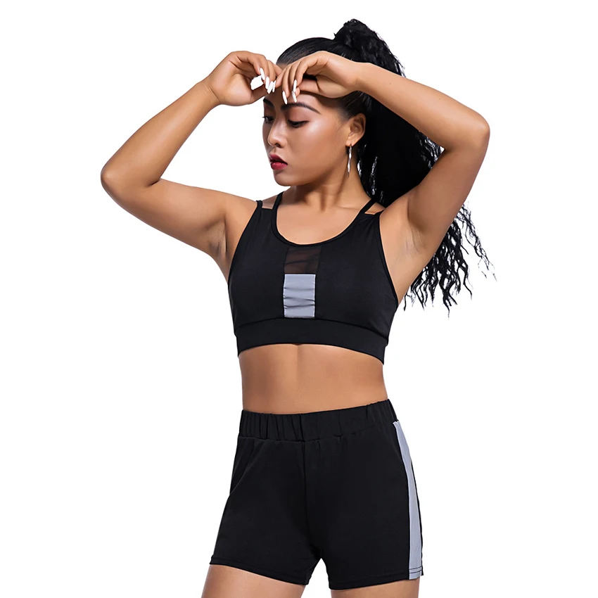 

Tracksuits for Women Reflective Suits 2 Piece Set Crop Top Short and Shorts Sportswear Fitness Co-ord 2019 Summer Black Clothing
