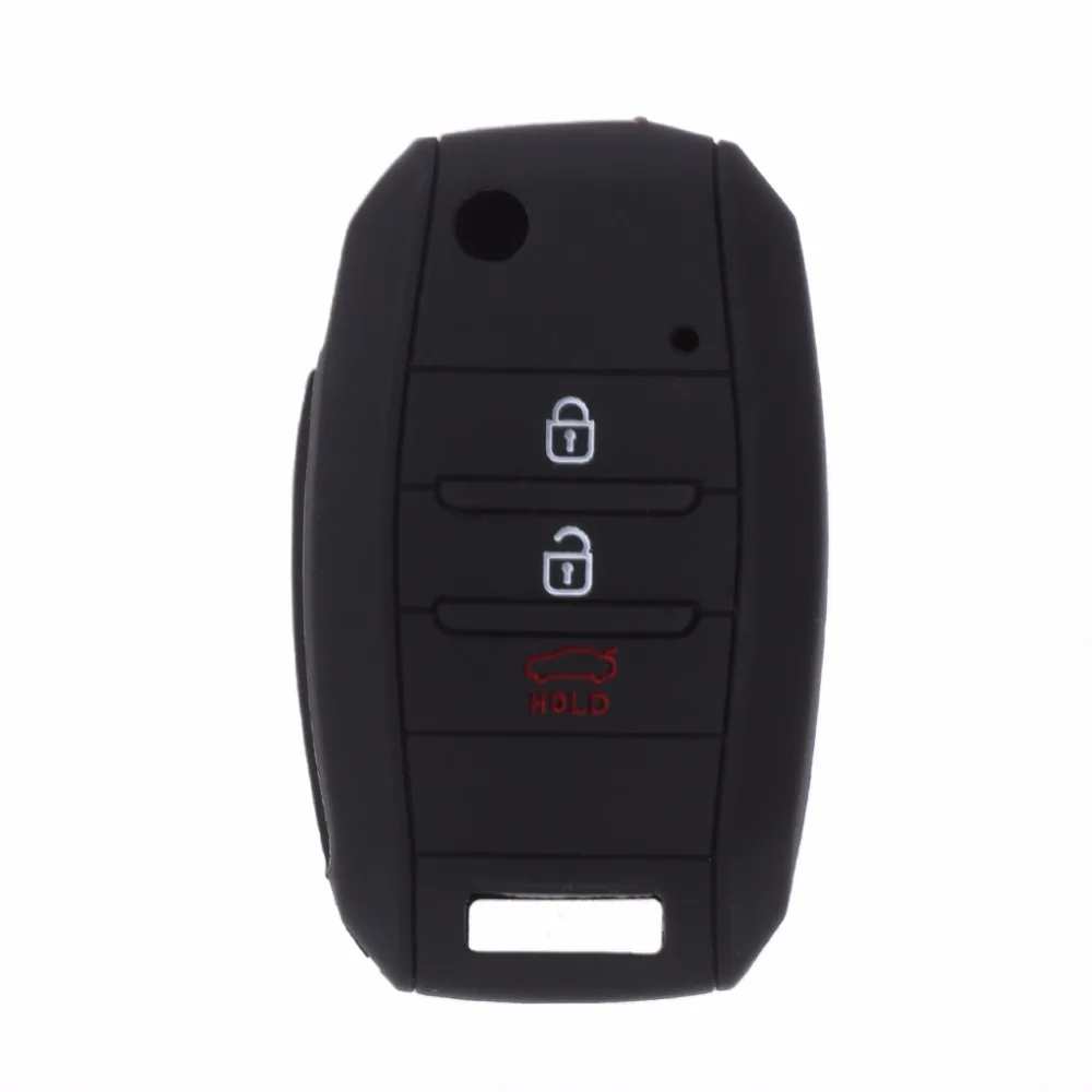 1Pc Black 3 Buttons Soft Silicone Car Key Fob Cover Case Protector For