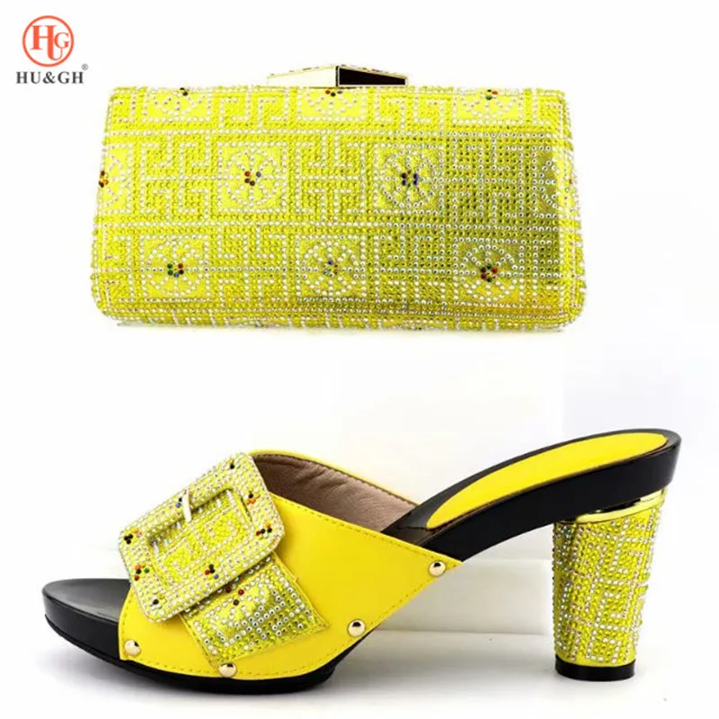 

2018 New Italian Shoes with Matching Bag Set Decorated with Rhinestone Matching Shoes and Bag Set Yellow Color African Sandals