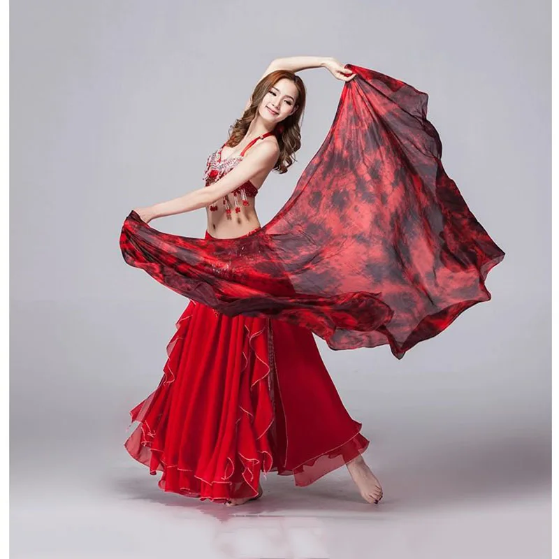

2016 100% Silk Stage Performance Prop Double Colors Tie Dye Light Texture Scarf Women Dance Accessories Belly Dance Silk Veil