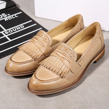 

Genuine sheepskin leather brogue yinzo ladies flats shoes vintage handmade sneaker oxford shoes for women black beige red 2020