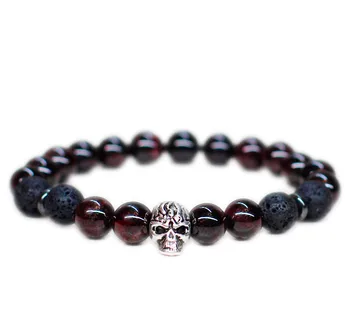 

12pcs/lot Skull Men Garnet bracelet Gothic jewelry Charm bracelet Birthday gift for men boyfriend husband gift him