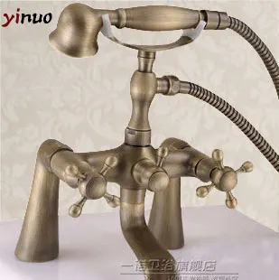

Bathroom Shower Faucet Set Wall Mounted Antique Copper Phone Style Ceramic Handheld Shower Single Handle