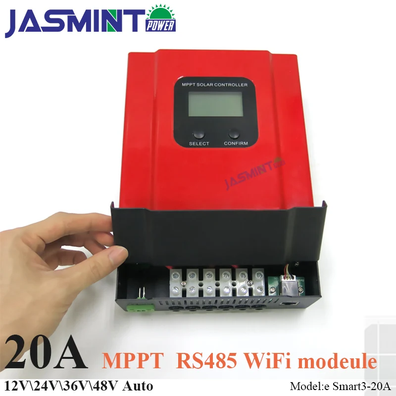 

20A 3-stage MPPT LCD backlight display solar charge controller auto recognise 12/24/36/48V battery support PC software WiFi modu
