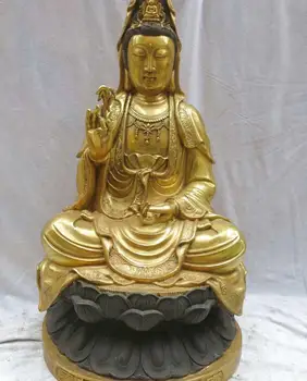 

22" China bronze gild Buddhism Kwan-yin sit on Lotus Taiwan Sculpture Statue