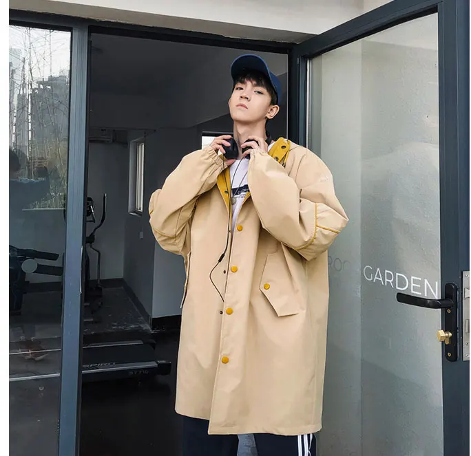 Korean Long Jacket Men Camouflage Hooded Trench Coat Men Spring Street Style Military Trenchcoat  (2)