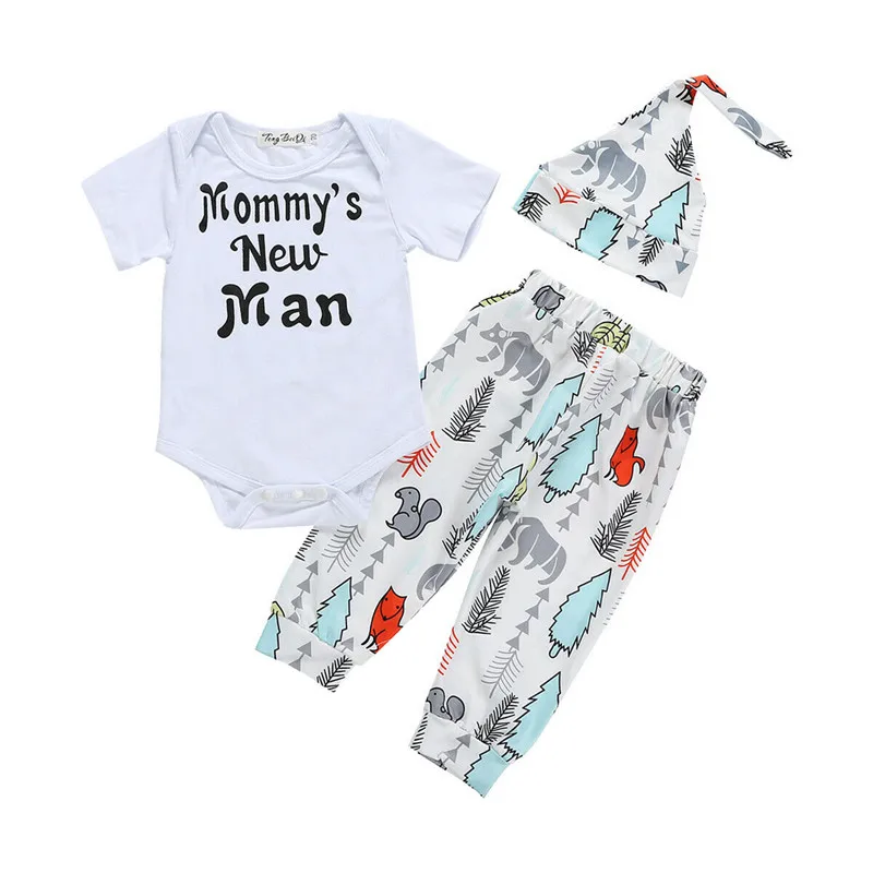 Одежда для новорожденных мальчиков и девочек, Infantil, топы с буквенным принтом, футболка + длинные штаны, леггинсы, шапка, комплект одежды из 3