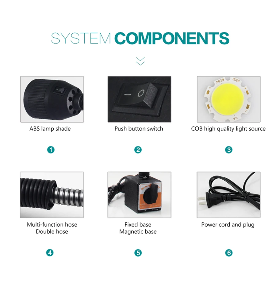 Светодиодный светильник для станка, 24 В, 220 В, рабочая настольная лампа, магнитный длинный рукав, шланг cob 5 Вт, фрезерный станок с ЧПУ, перфоратор, шлифовальный станок, светильник ing