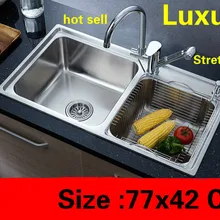 Квартиры высокого качества двойной кухонный паз раковина сделать блюда 304 из нержавеющей стали модные горячие продажи 770x420 мм