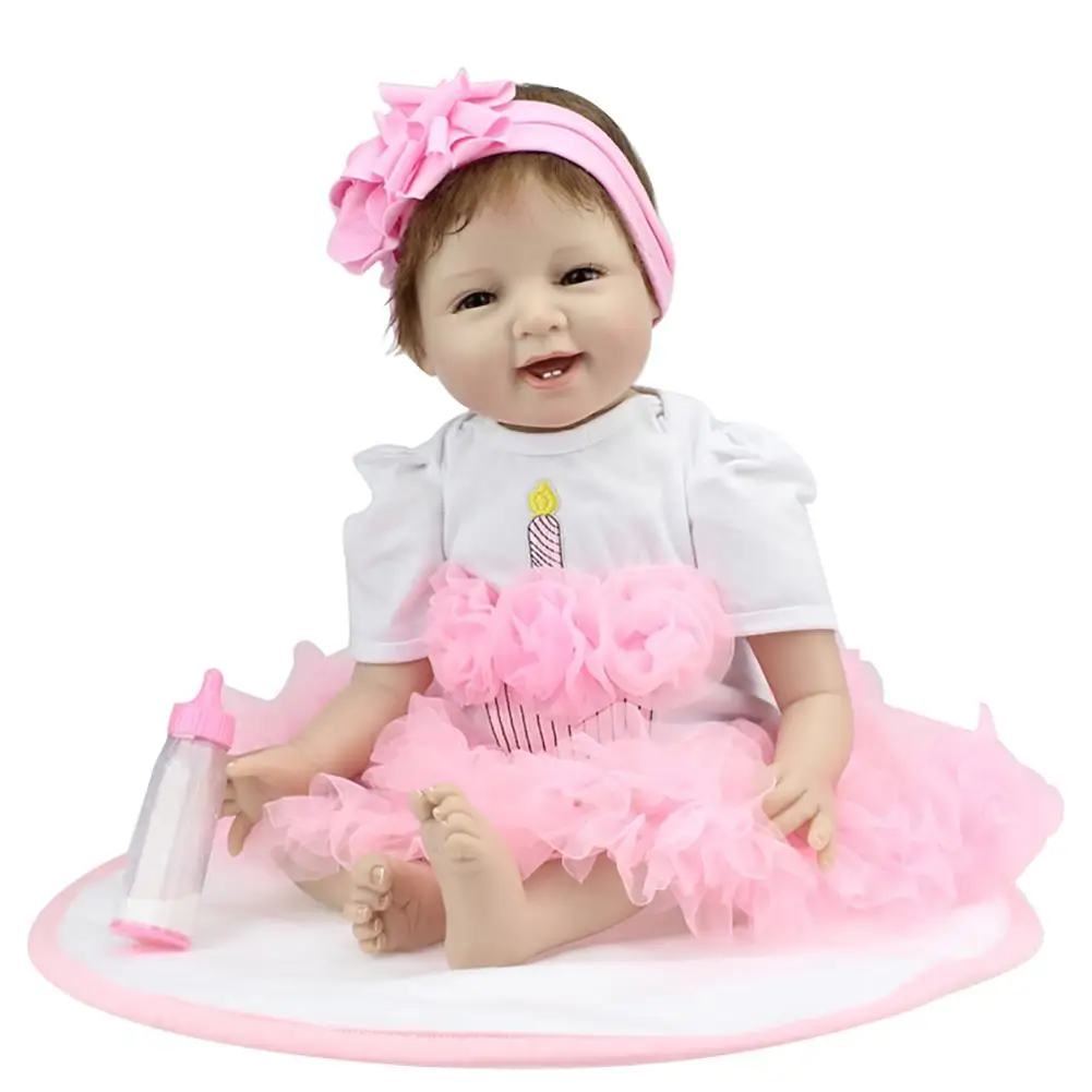 

New 55cm Smiley Face Baby Reborn Doll Lifelike Vinyl Silicone Toy Kids Accompany